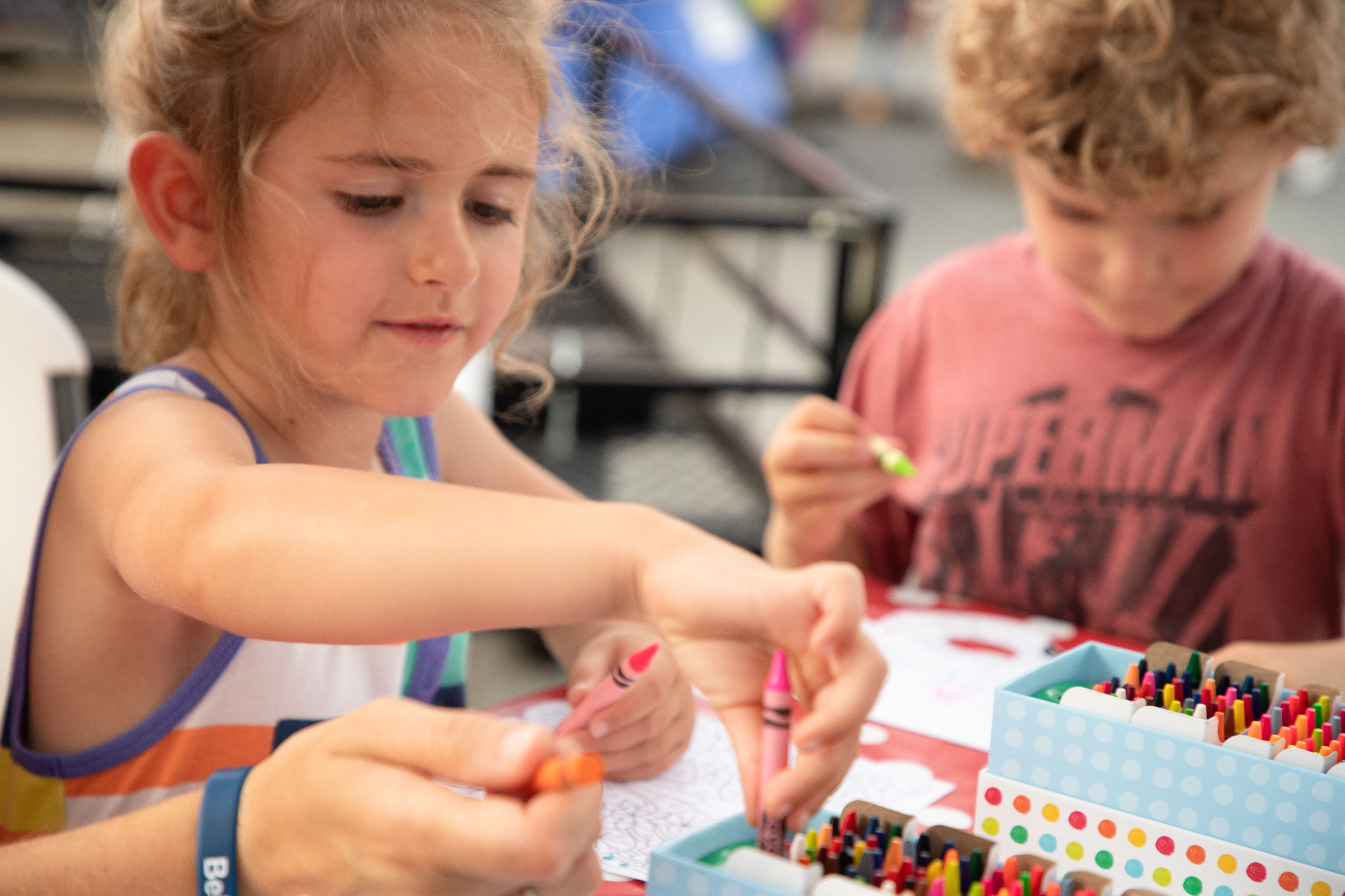 Kids draw with crayons