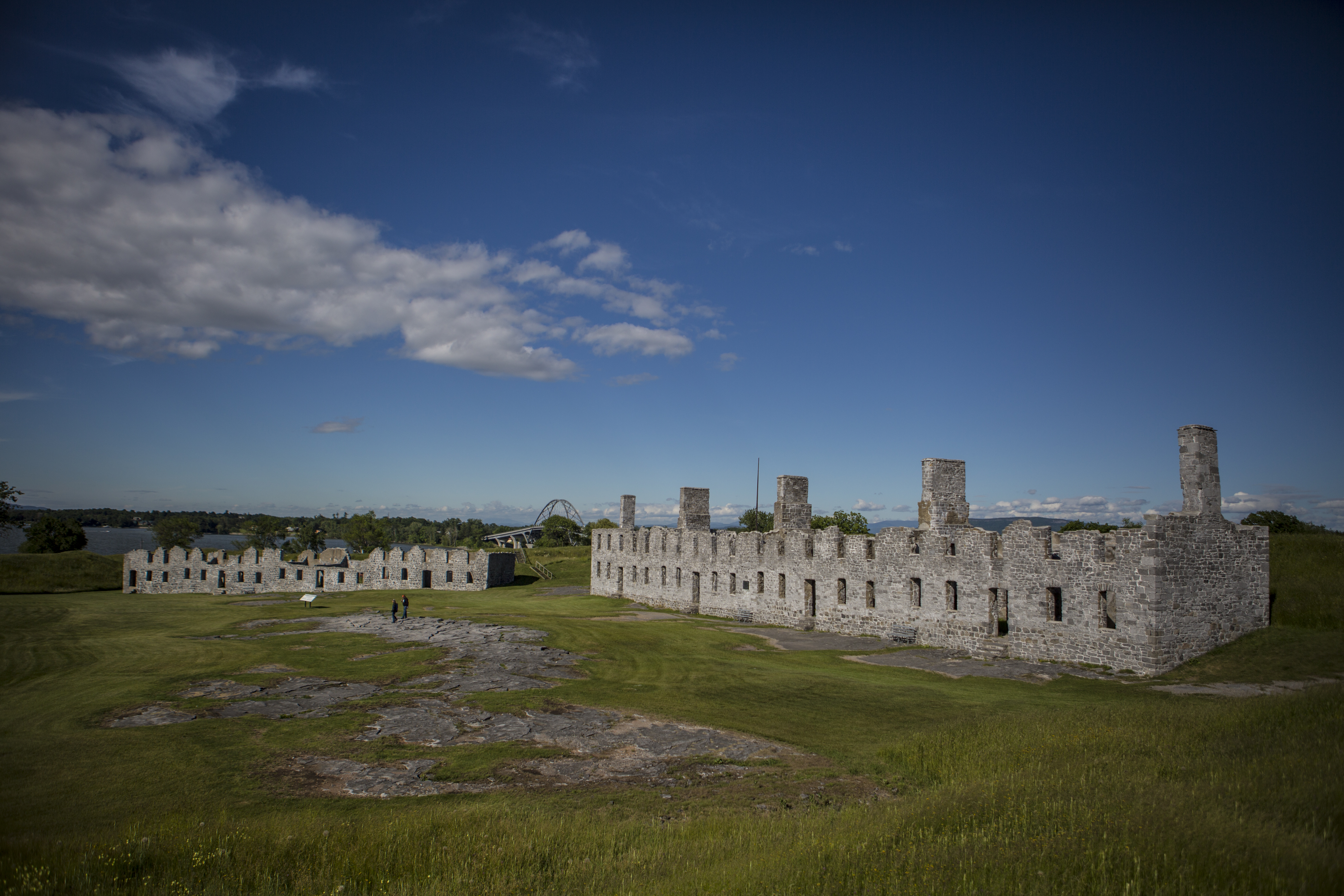 Panoramic view of Fort Crown Point and the bridge in the background