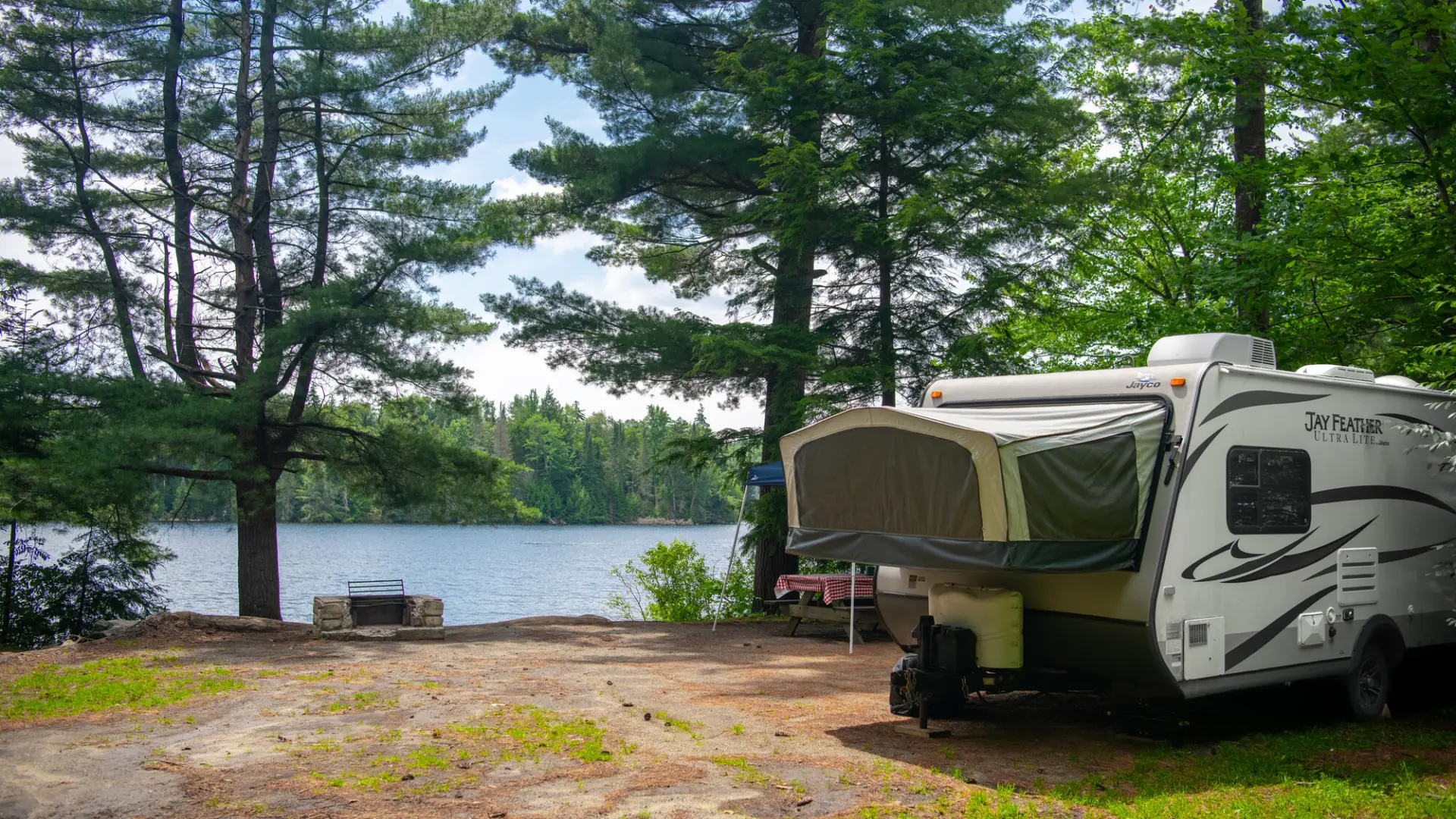 A camper by the water