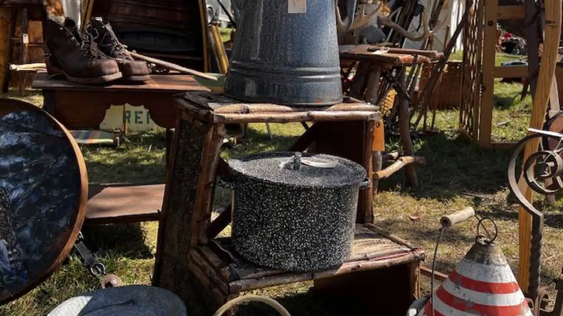 a variety of antiques displayed
