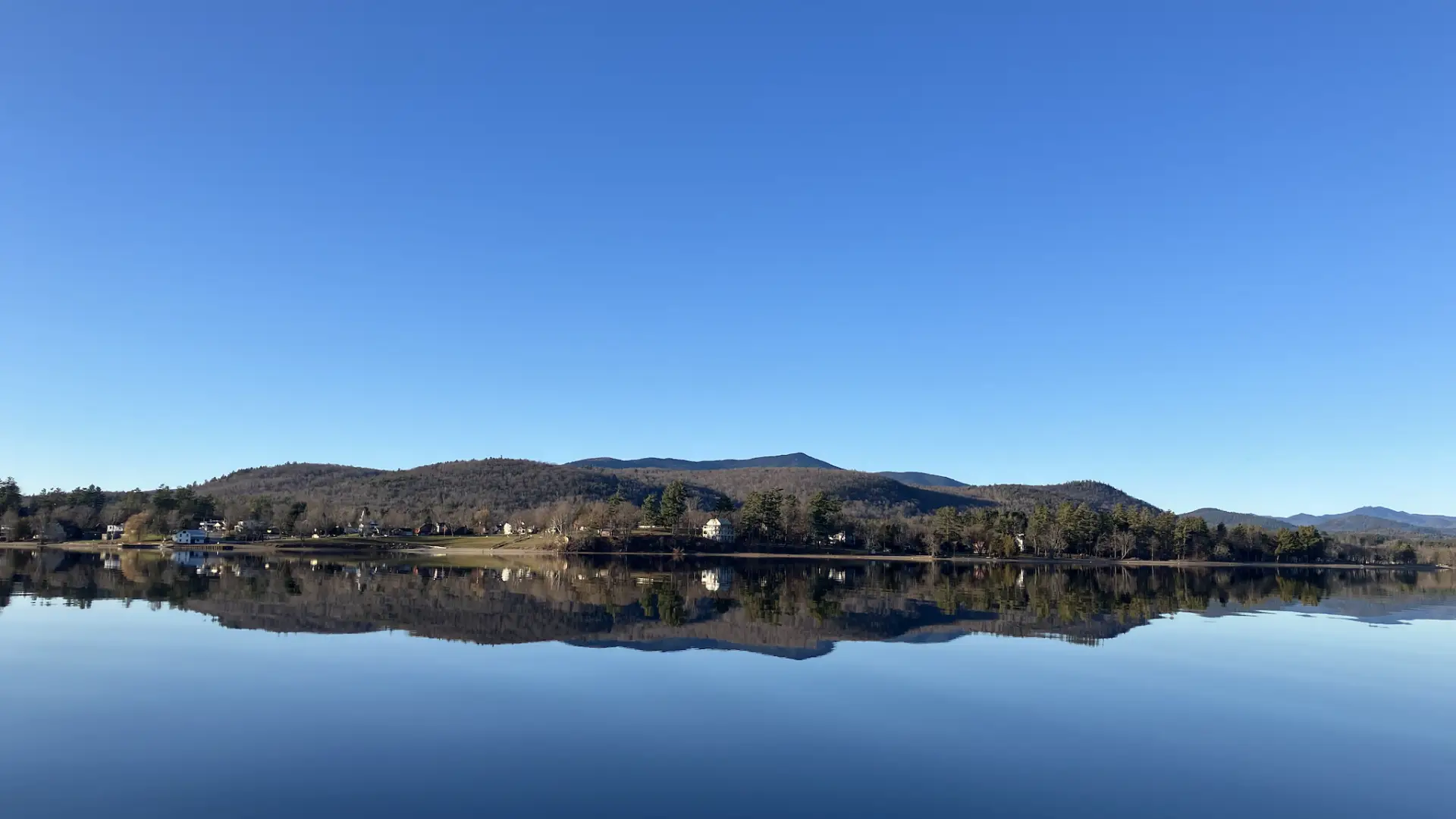 A view of the Schroon Lake as smooth as glass