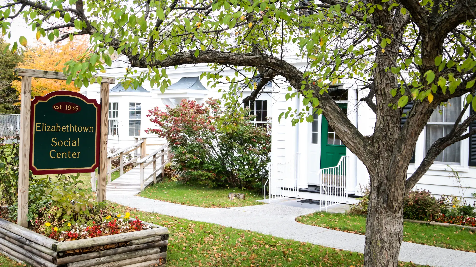 exterior of the social center and sign