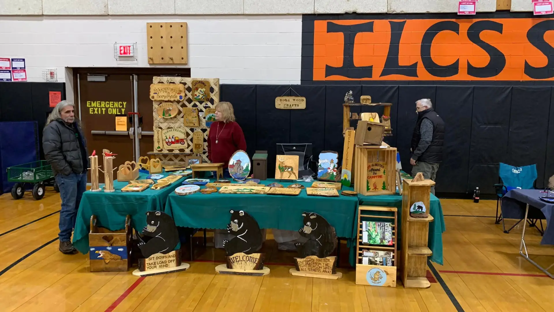 table display of wood working craft items for purchase