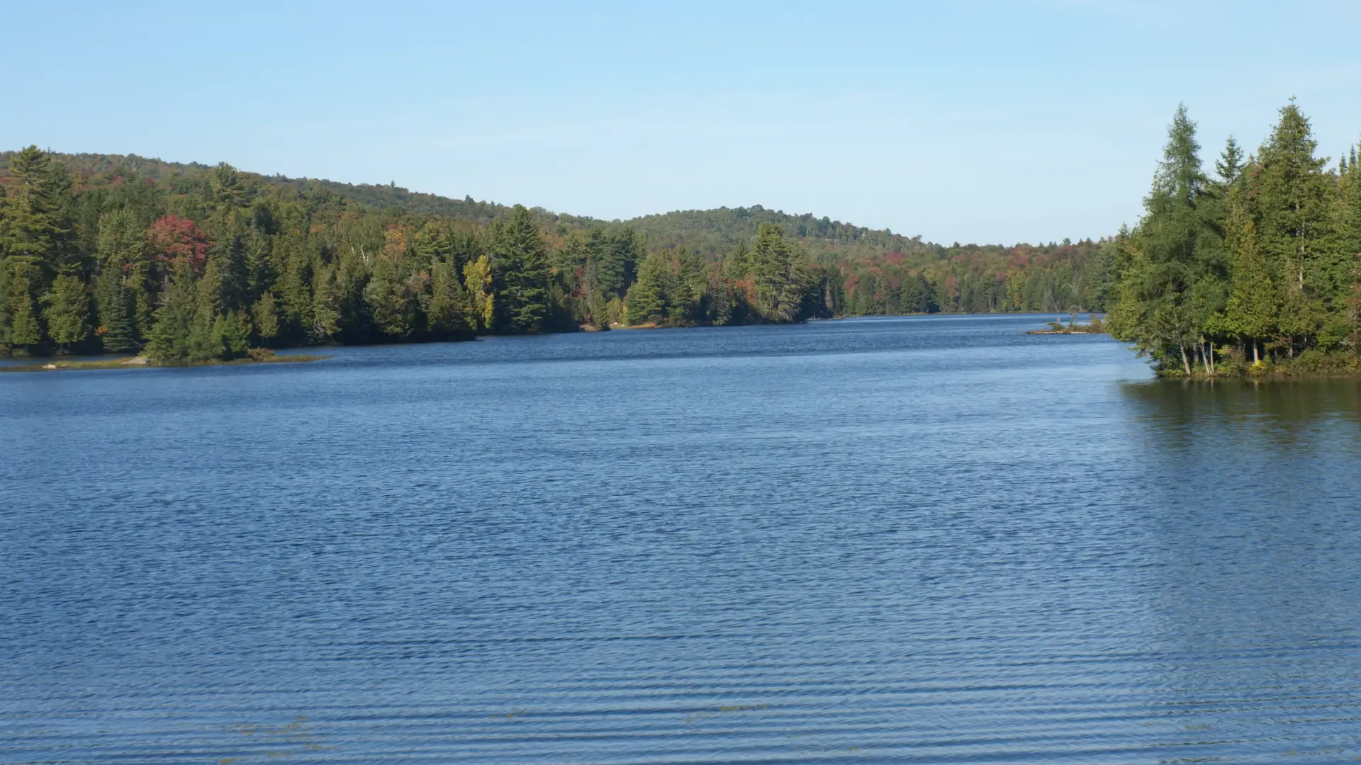 Lake Abanakee is long and shallow, with great scenery.