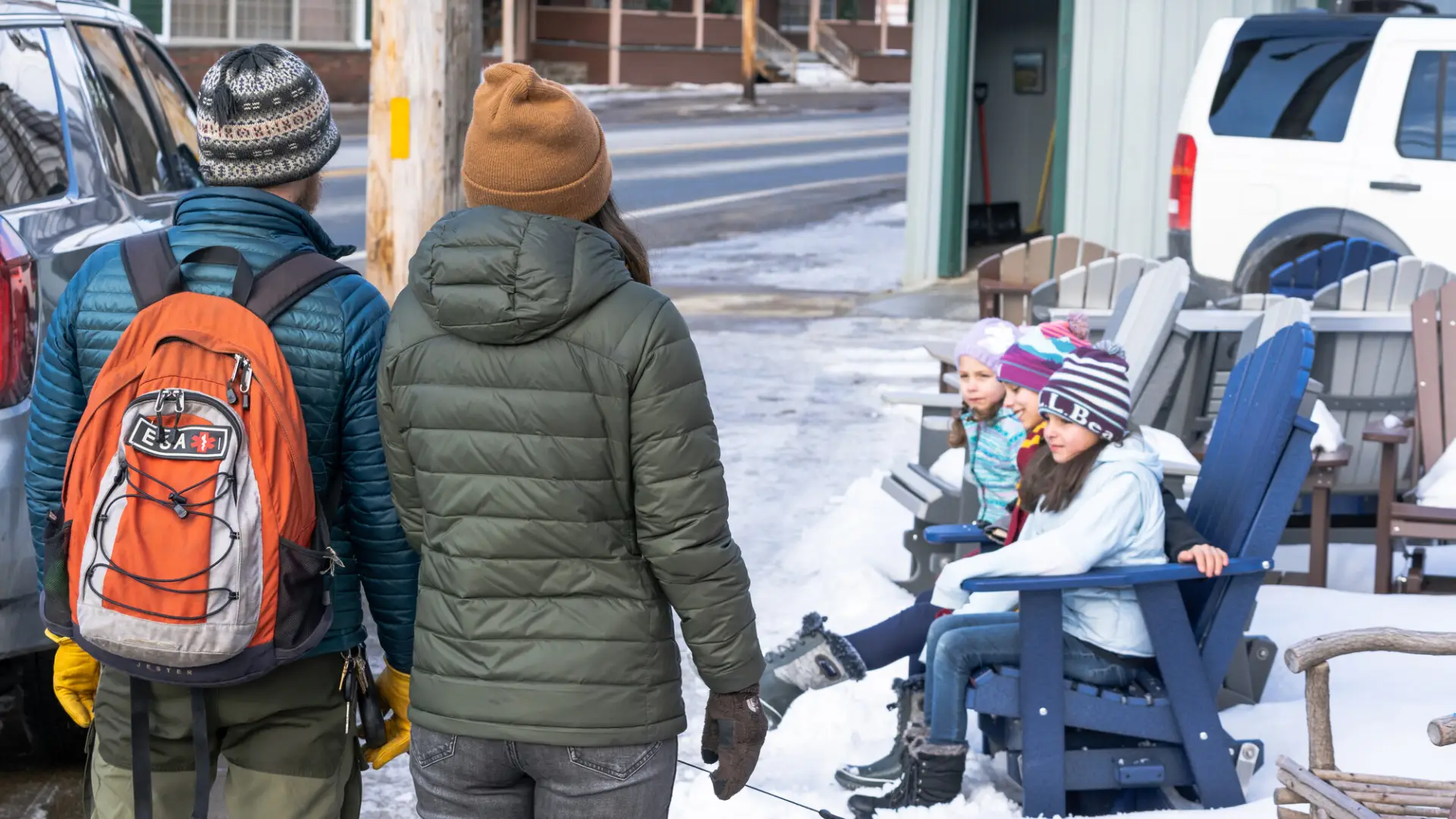 family of four winter shopping in inlet ny