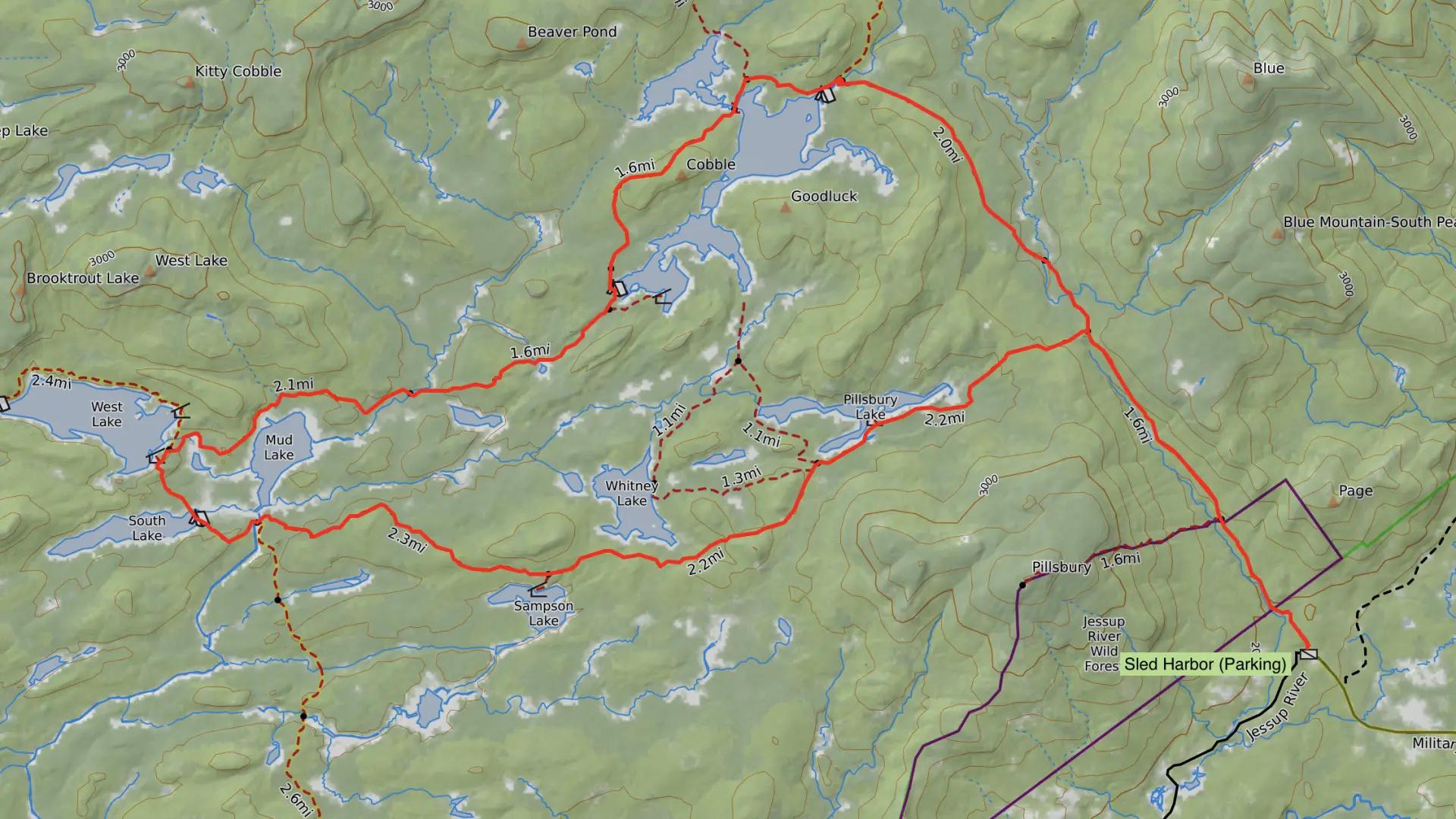 A map of the French Louie hiking loop.