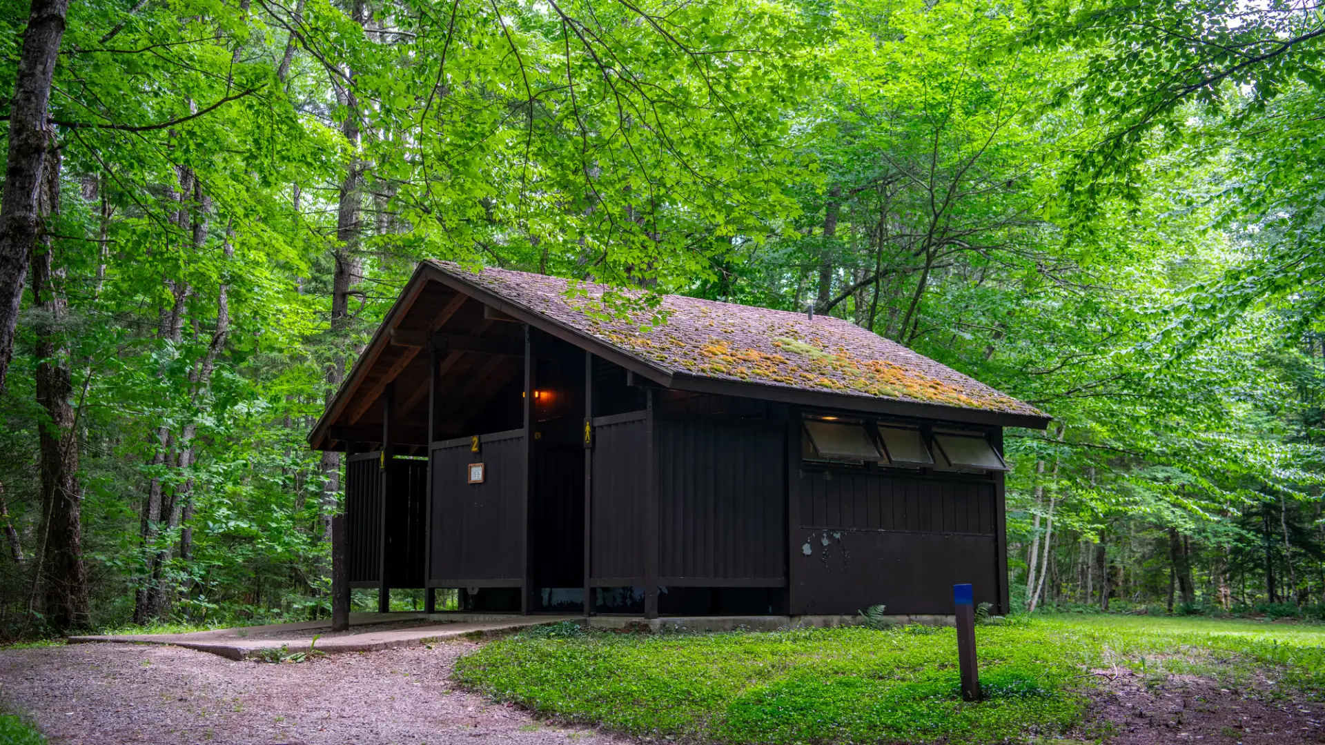 A rustic bathroom facility