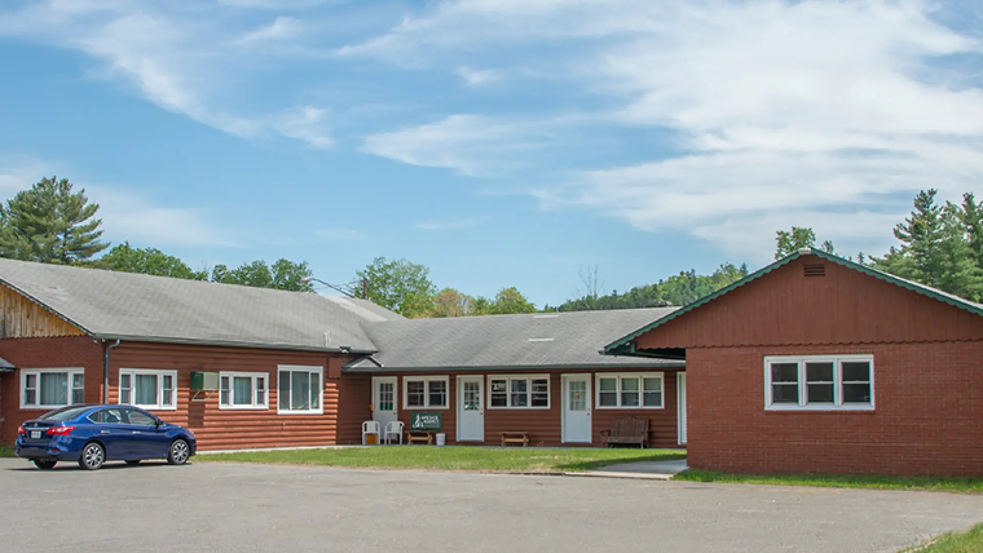 outside the building on a bright sunny day