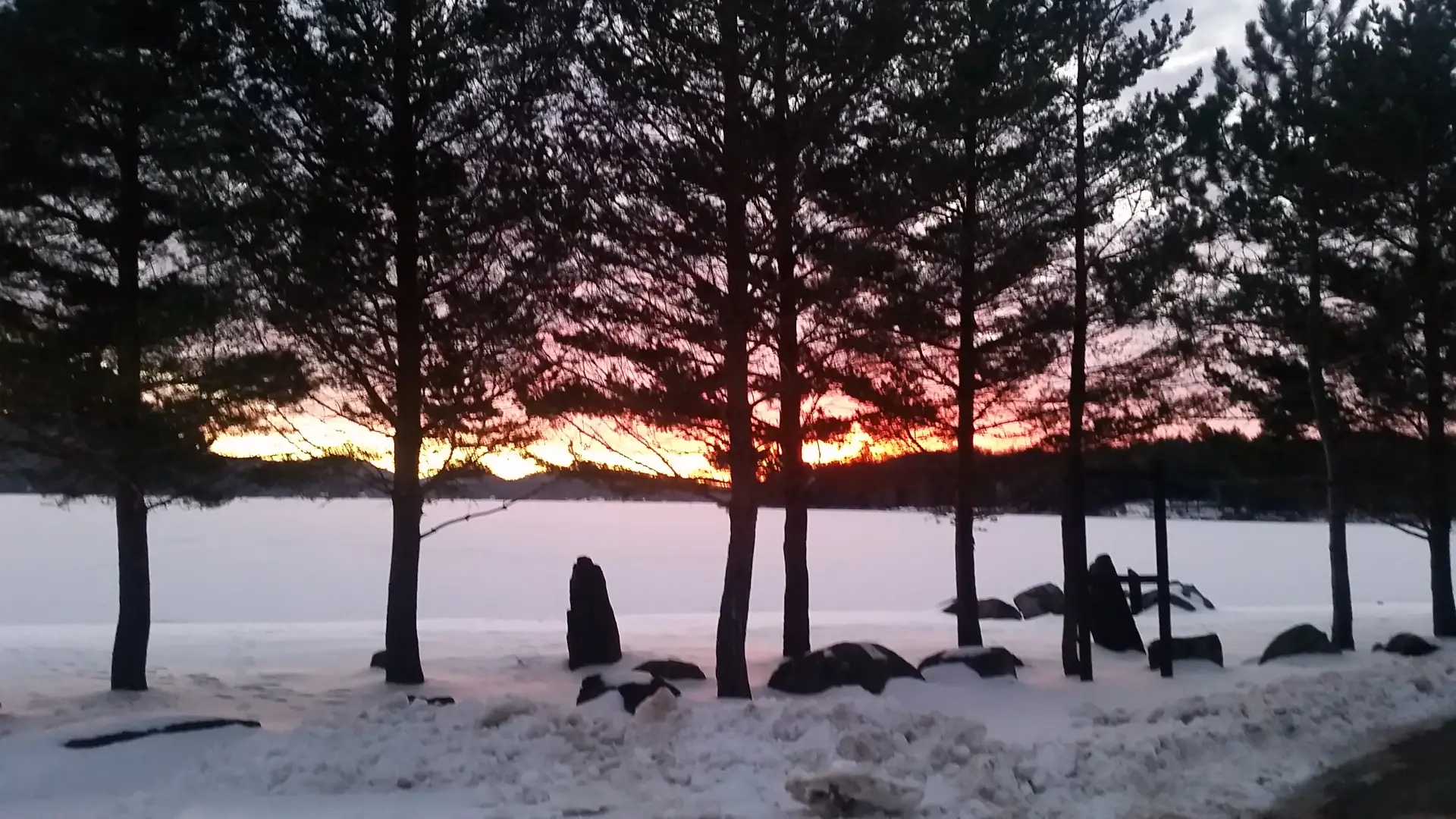 A scenic spot at sunset in the winter.