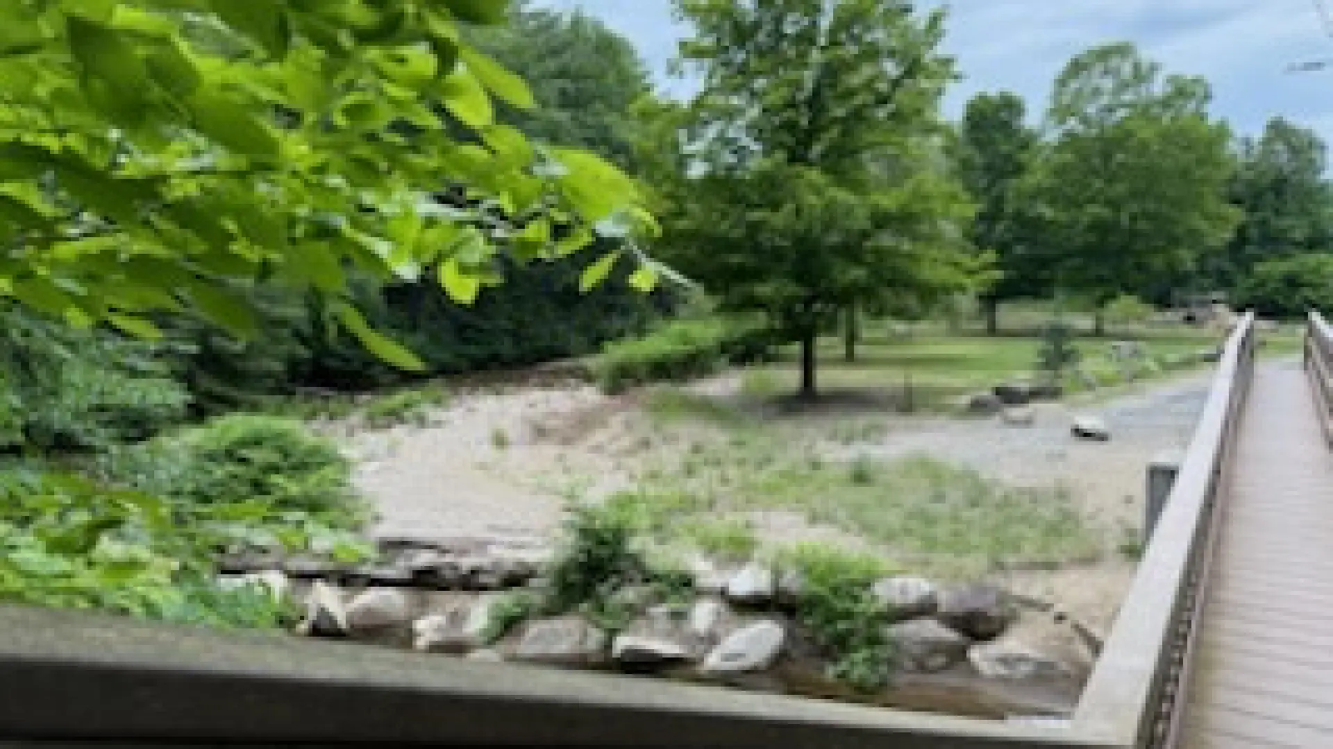 view from above of the park from the footbridge