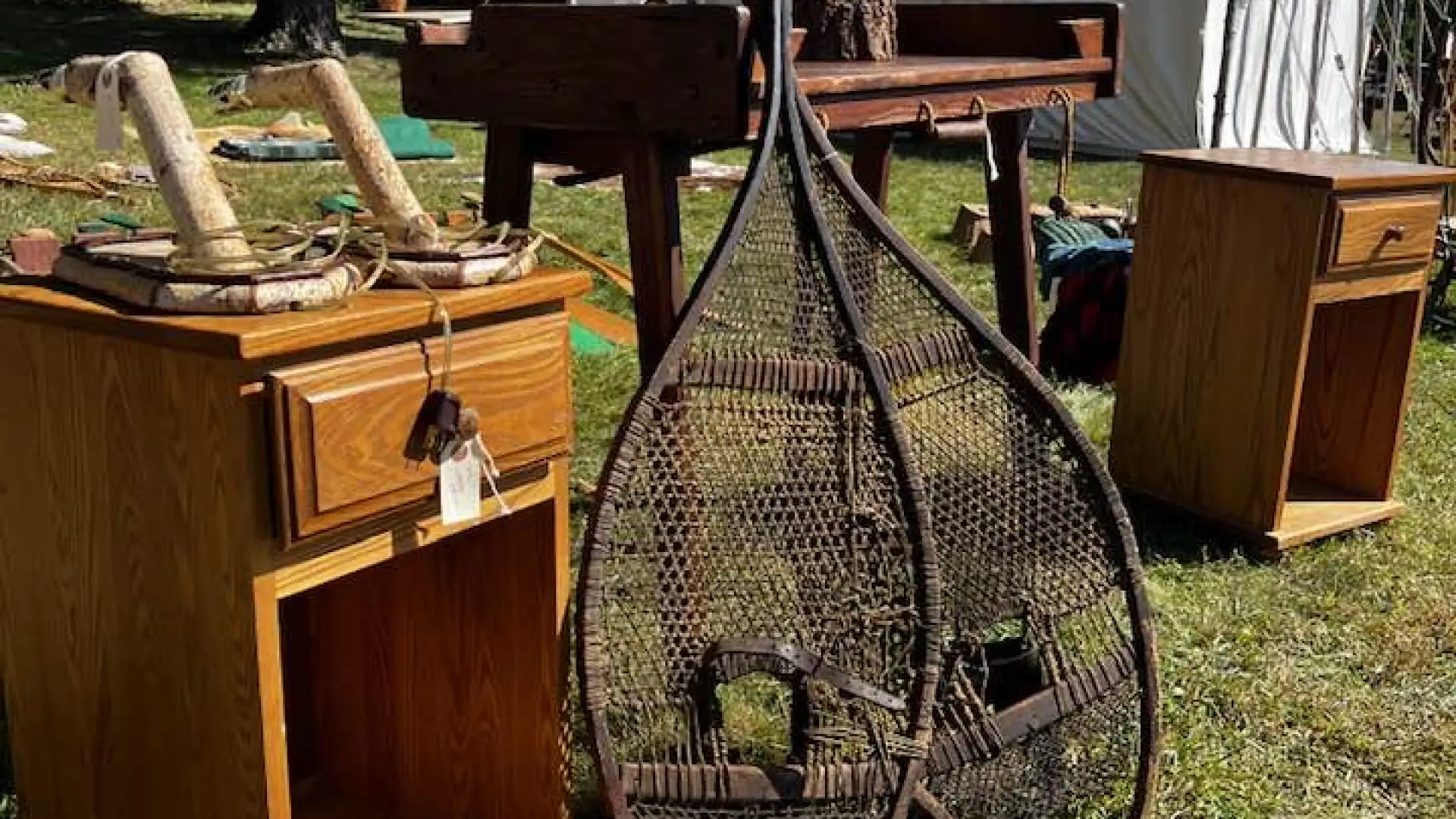 antique furnishings and snowshoes