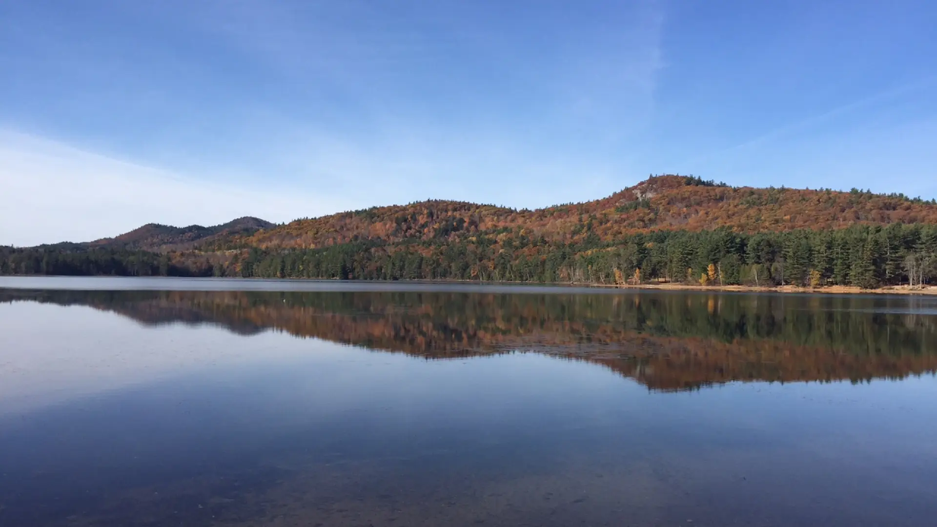 A mirrored-view on the water of mountains.