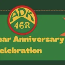 An illustration with gold letters on a green background reading '100 Year Anniversary Celebration, ADK 46-R', with an orange starburst reading 'Celebrate with us at Paradox Brewery!'.