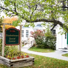 exterior of the social center and sign
