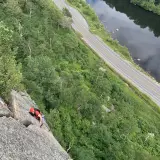 Looking down at a climber at Cascade Pass.