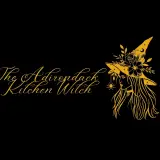 Image of a woman's profile wearing a pointed witch hat covered in flowers and a spider on a thread hanging down the front.