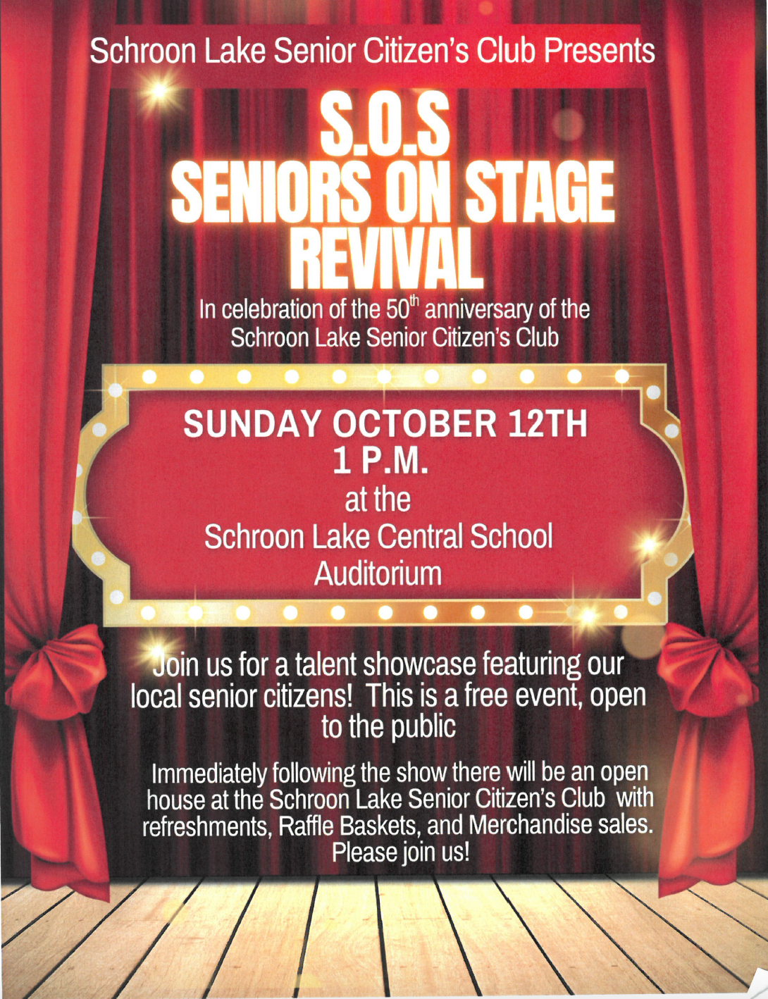 Poster for Schroon Lake Senior Citizen's Club Presents: S.O.S Seniors On Stage Revival