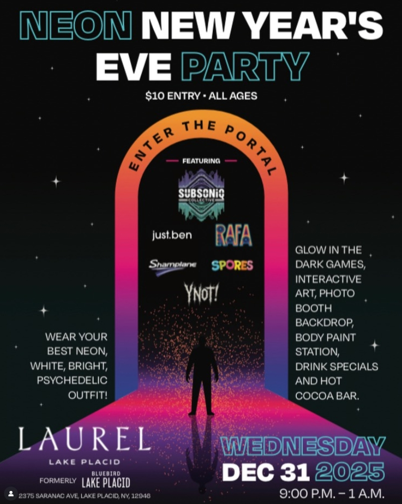 Laurel Lake Placid Neon New Year's Eve Party flyer