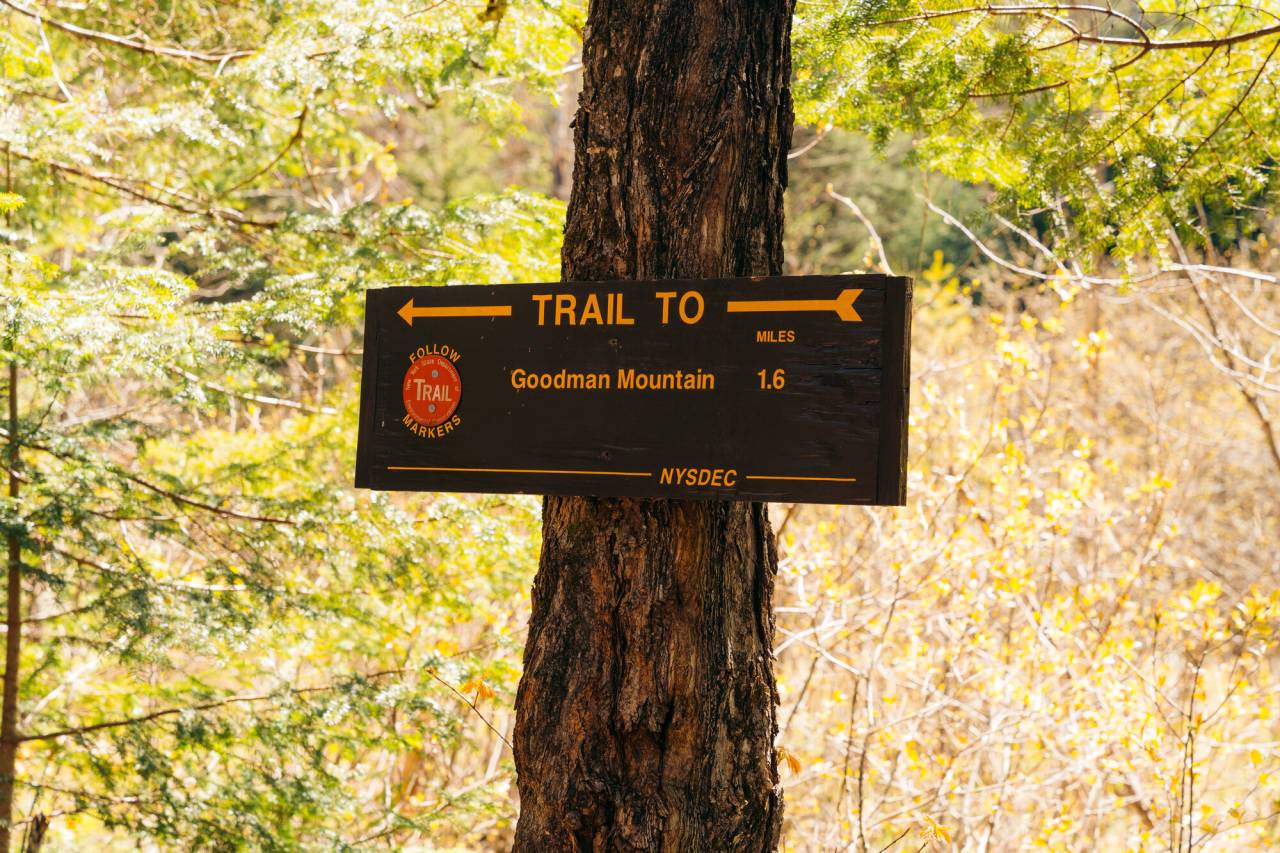 Trail signage for Goodman Mountain.