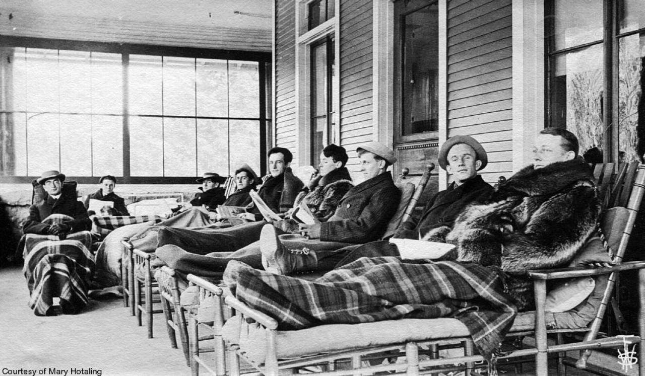 A historical photo of tuberculosis patients in Saranac Lake.