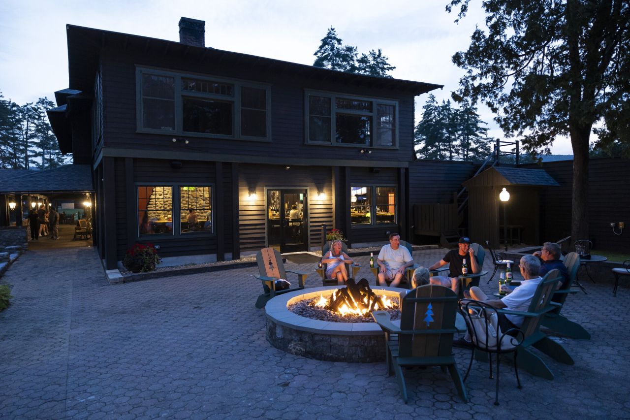 Lodging and a fire pit in the summer.