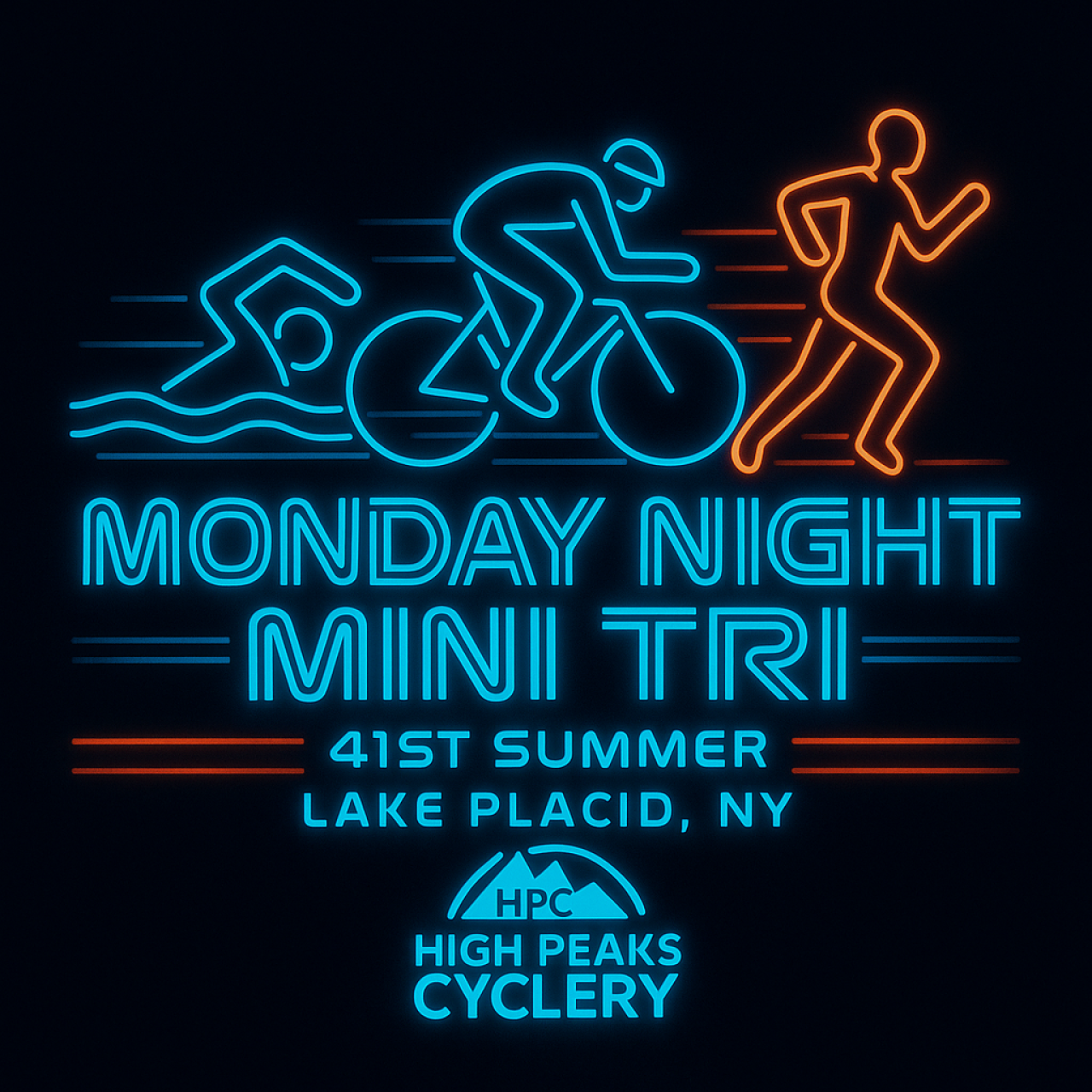Mini tri graphic with neon light effect on text