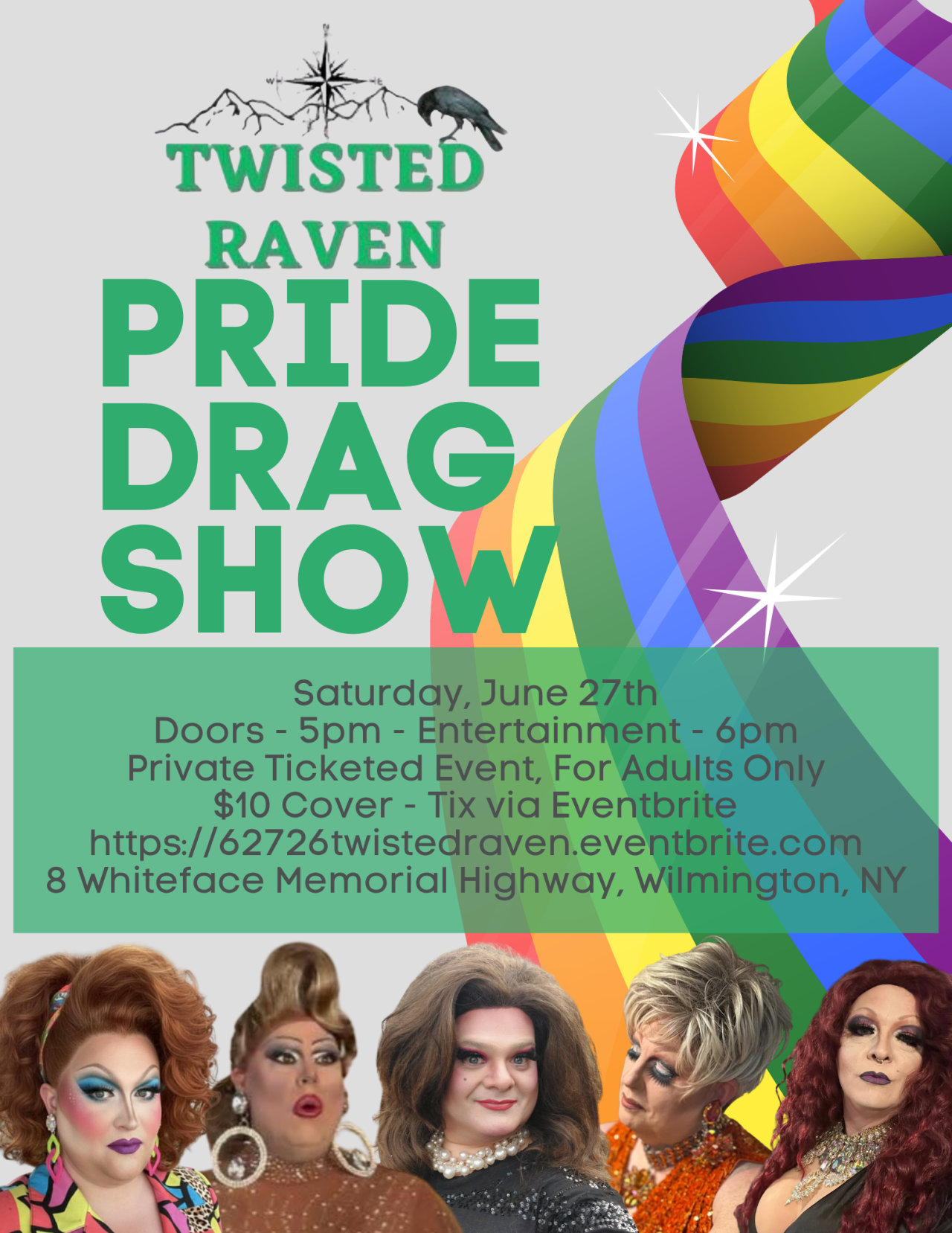 Flyer for the Twisted Raven Pride Drag Show.