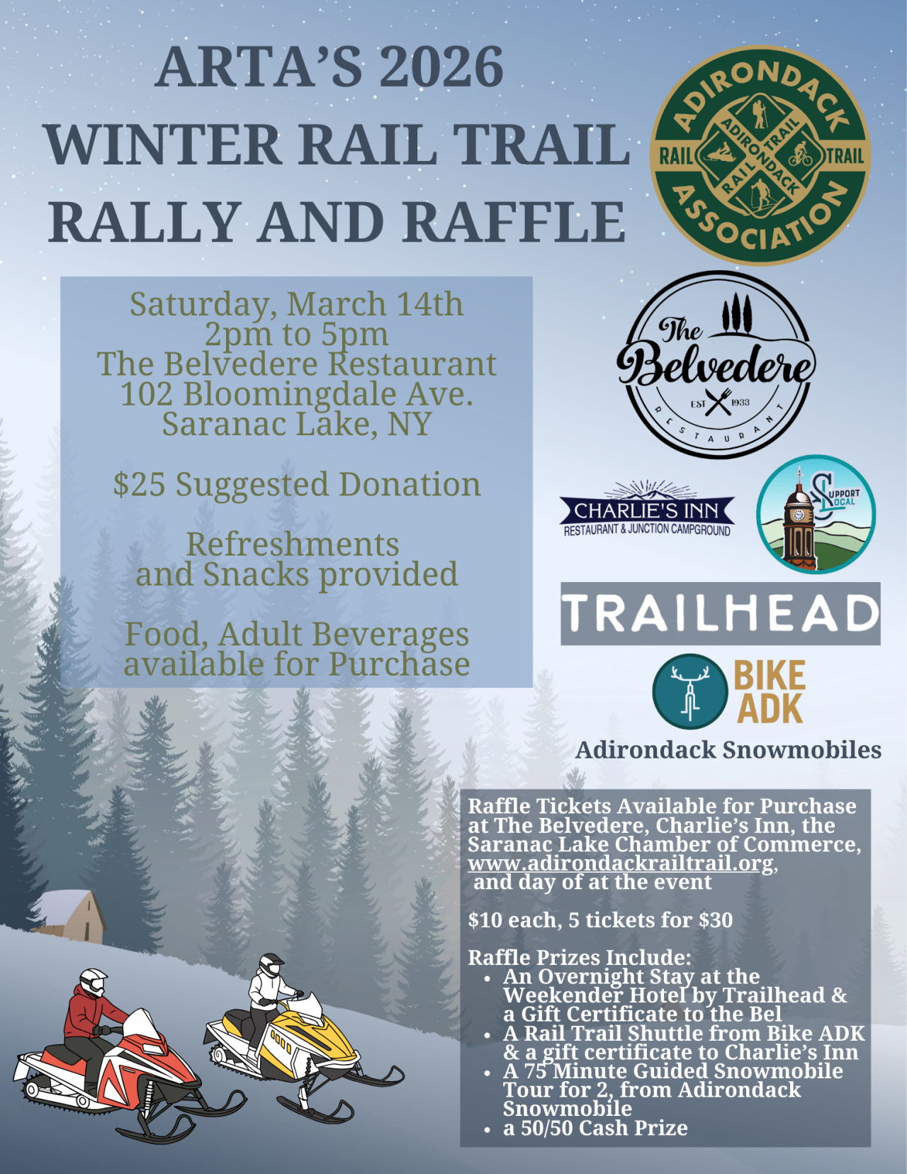 ARTA 2026 Winter Rail Trail Rally & Raffle poster