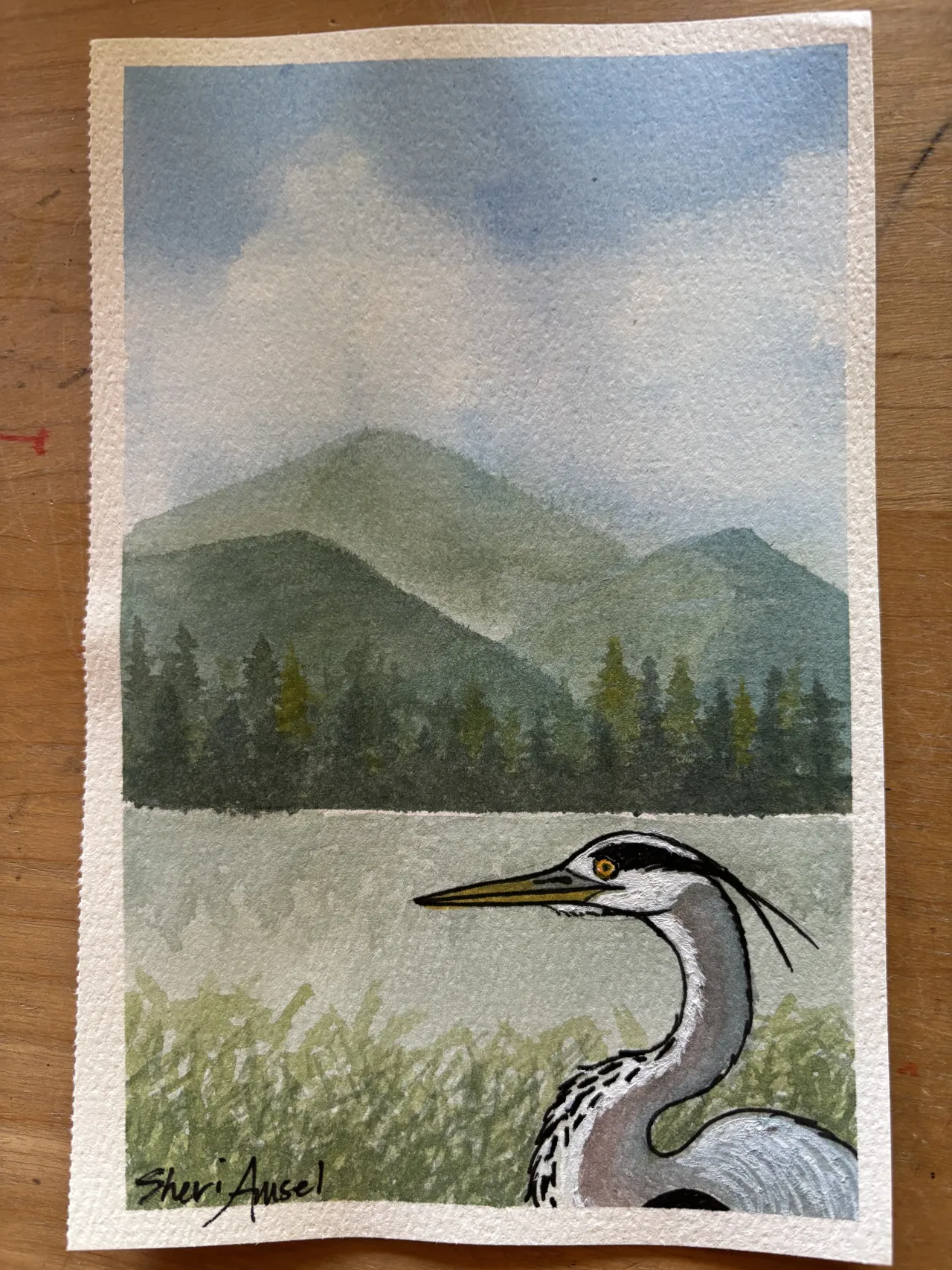 Heron watercolor painting