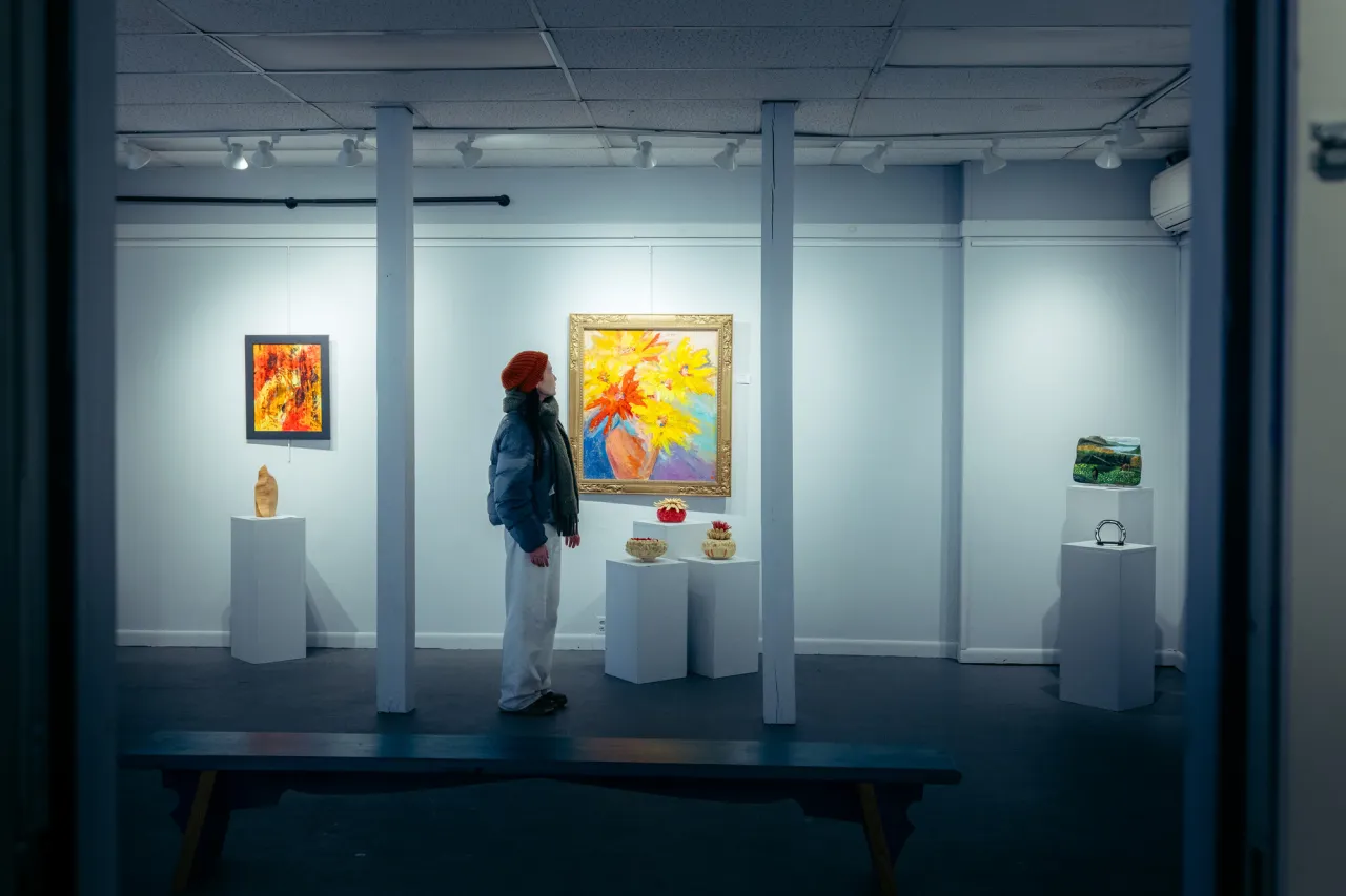 woman viewing art