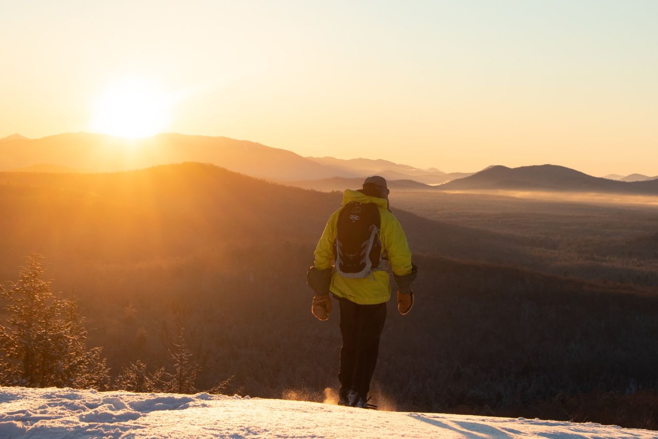 Hiking to the summit of Coney Mountain at sunset.