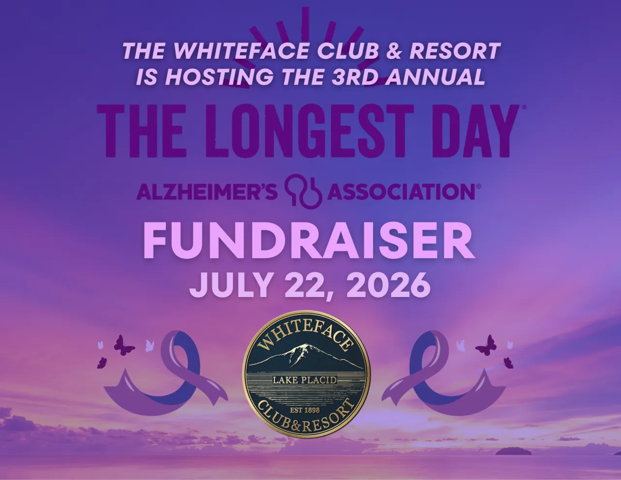 Designed purple graphic for Whiteface Club & Resort annual Alzheimer's Association fundraiser