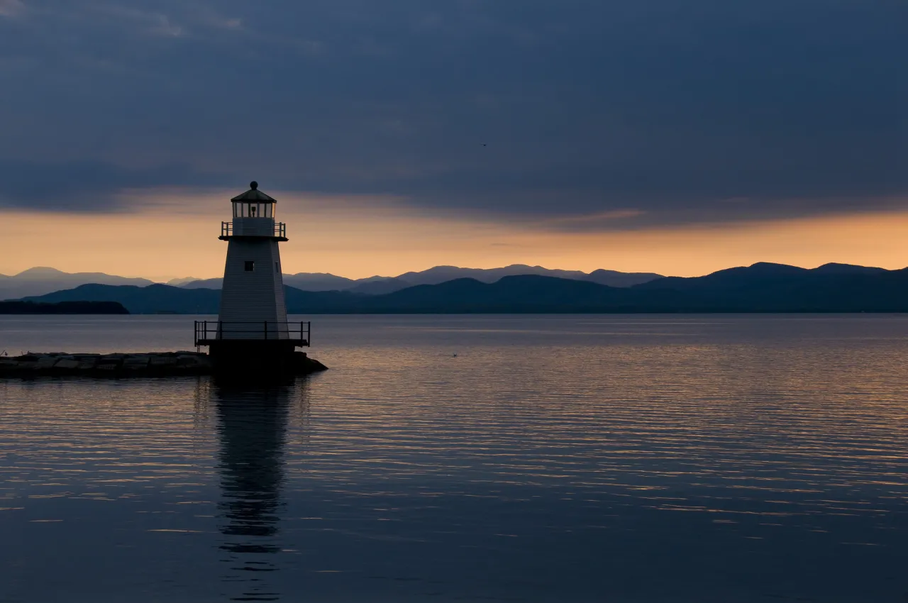 A lighthouse on Lake Champlain.