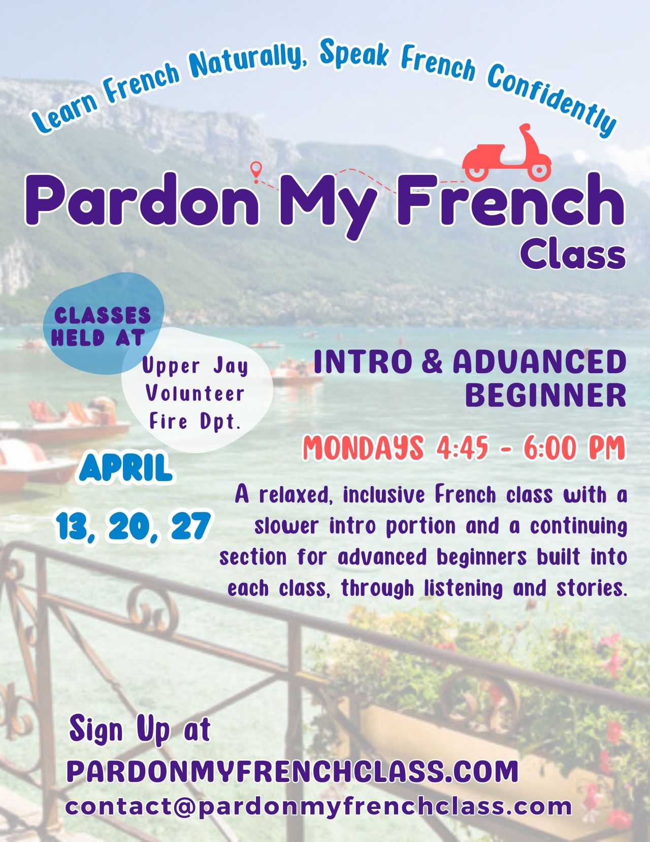 April 2026 Pardon My French Class poster