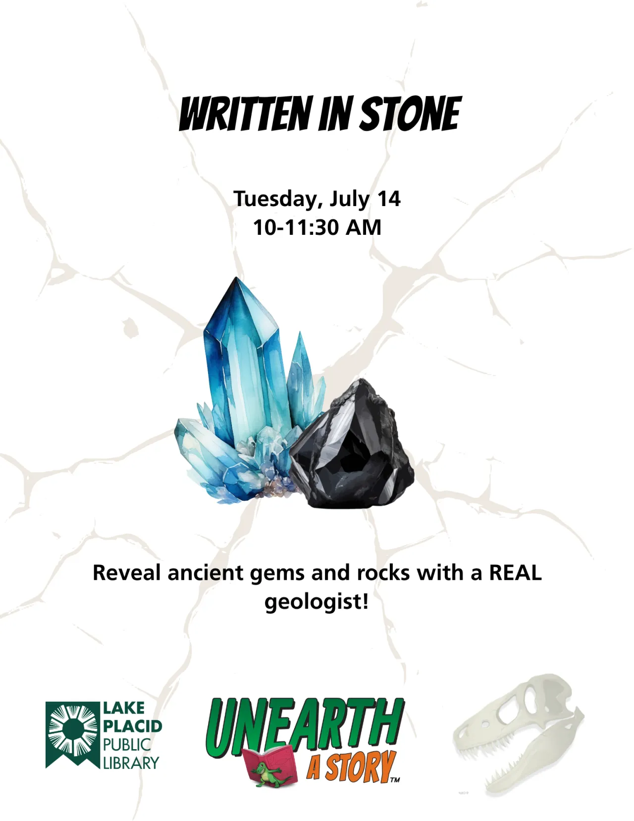 Flyer for Written In Stone event at Lake Placid Public Library