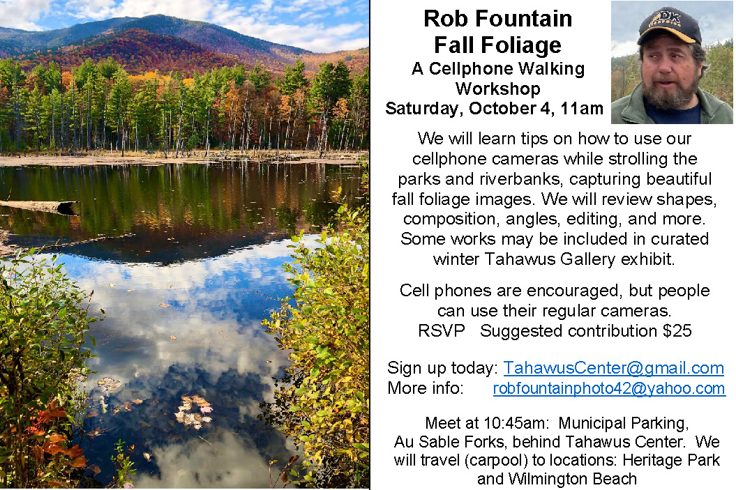Event postcard with photo by Rob Fountain on one side and then a headshot of Rob Fountain, a bio, and event details on the other