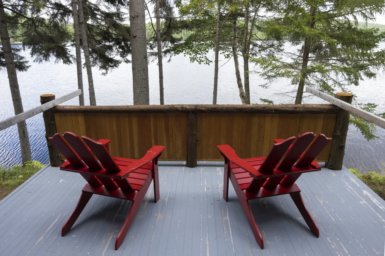 A photo of Adirondack chairs.