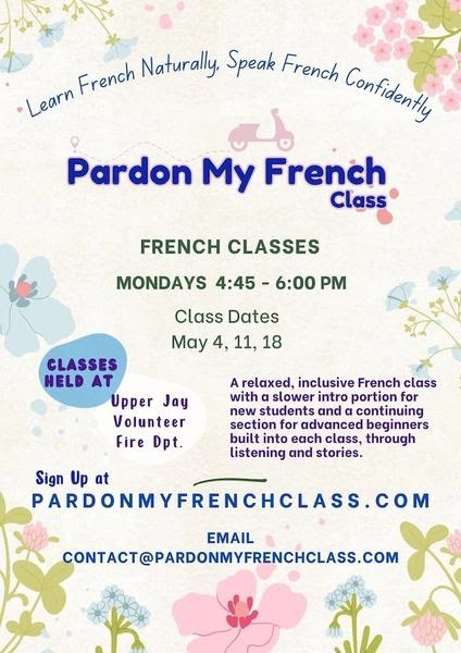 Flyer for May's Pardon My French Classes