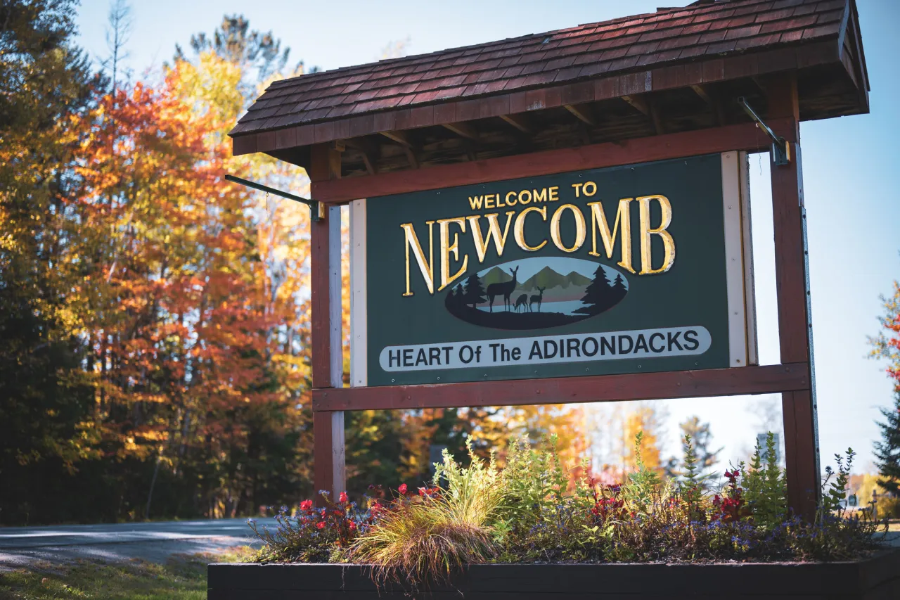 Welcome to Newcomb sign in the fall.