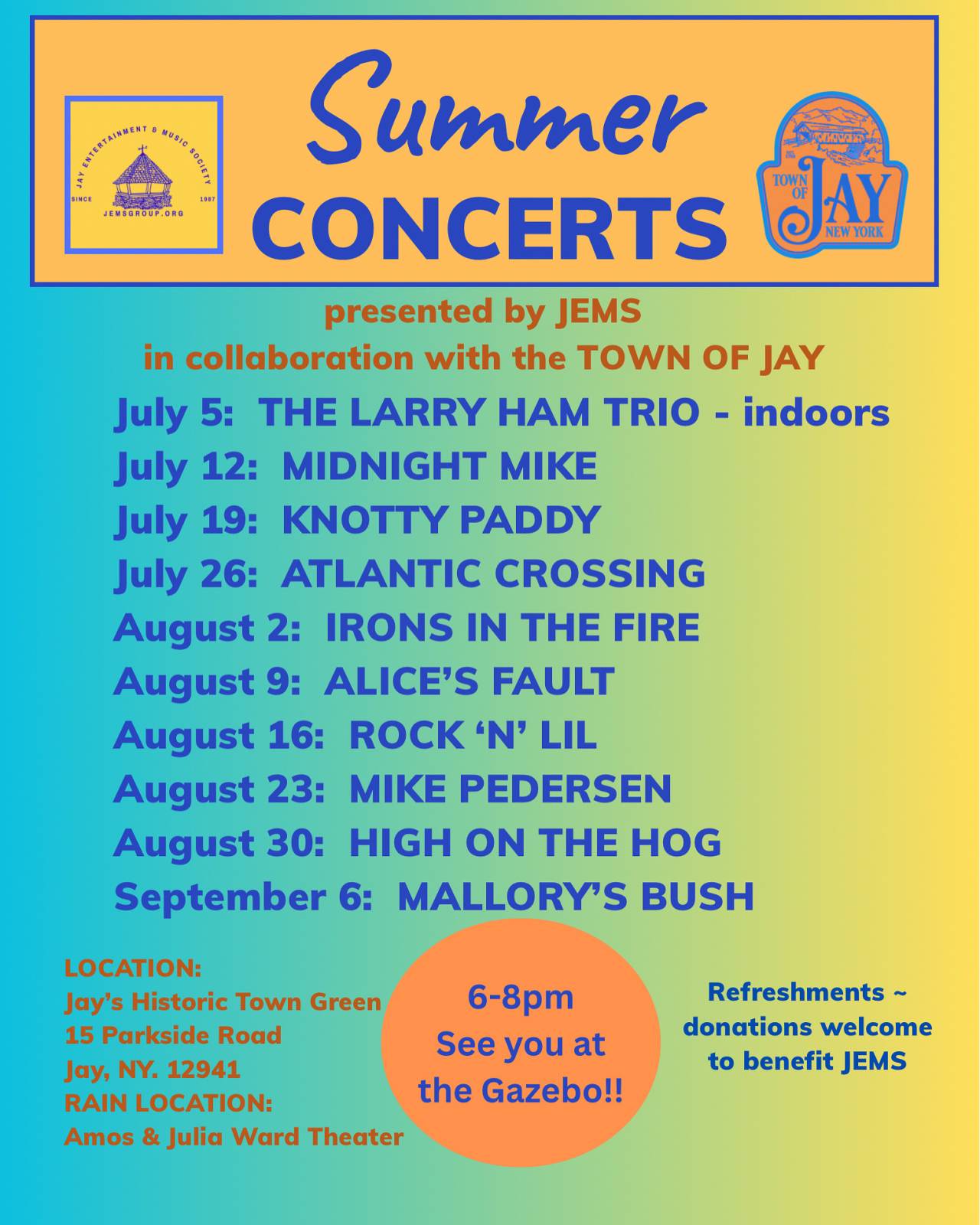 JEMS Summer Concert Series in Jay event poster