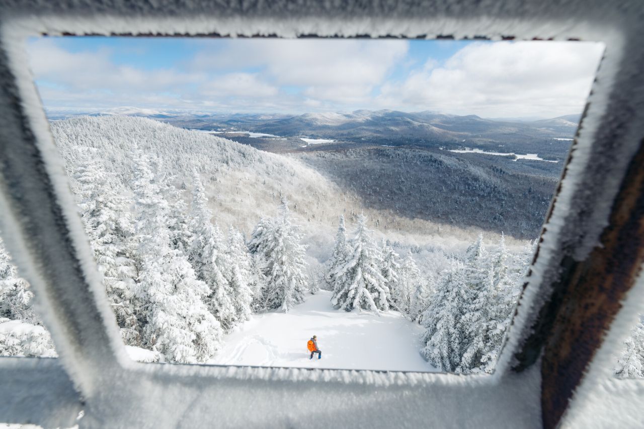 Winter views from a fire tower.