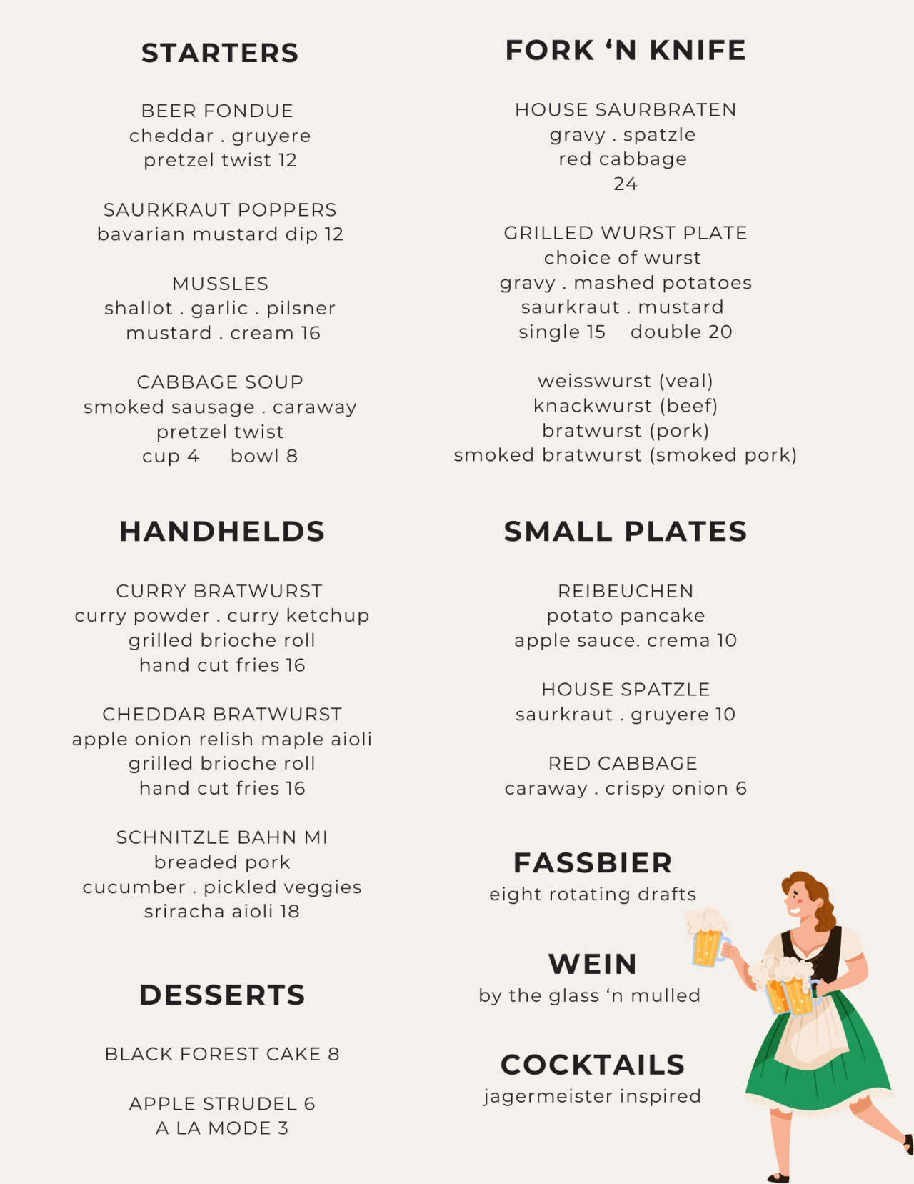 menu for Oktoberfest at 'Dack Shack