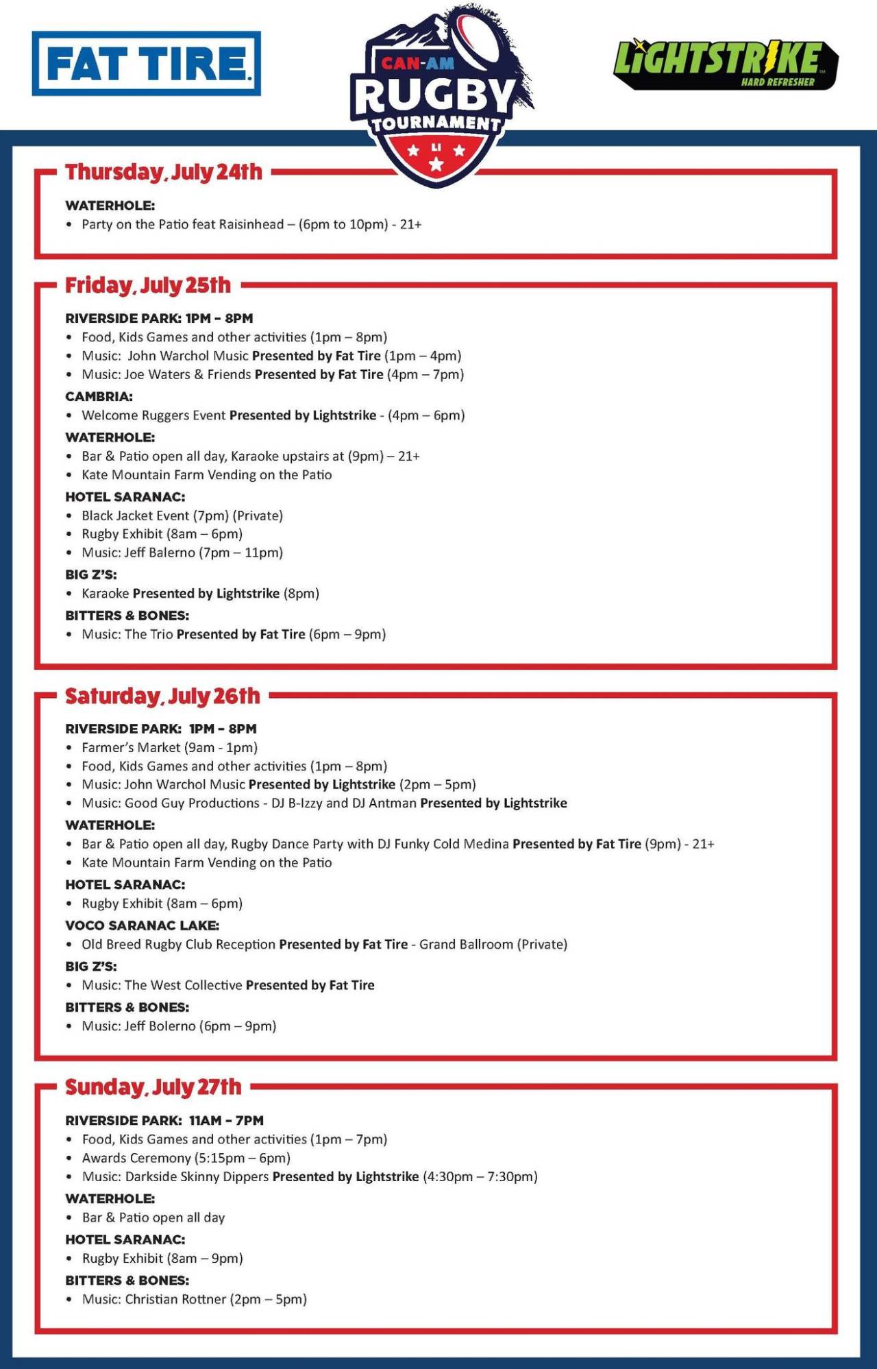 Schedule for Can Am Rugby