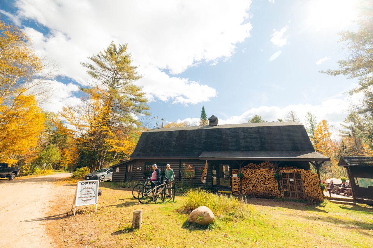 A wooden shop in the fall.