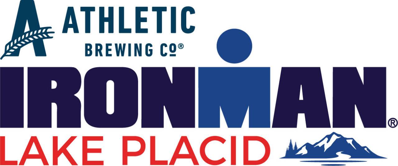 Ironman Lake Placid and Athletic Brewing lockup logo
