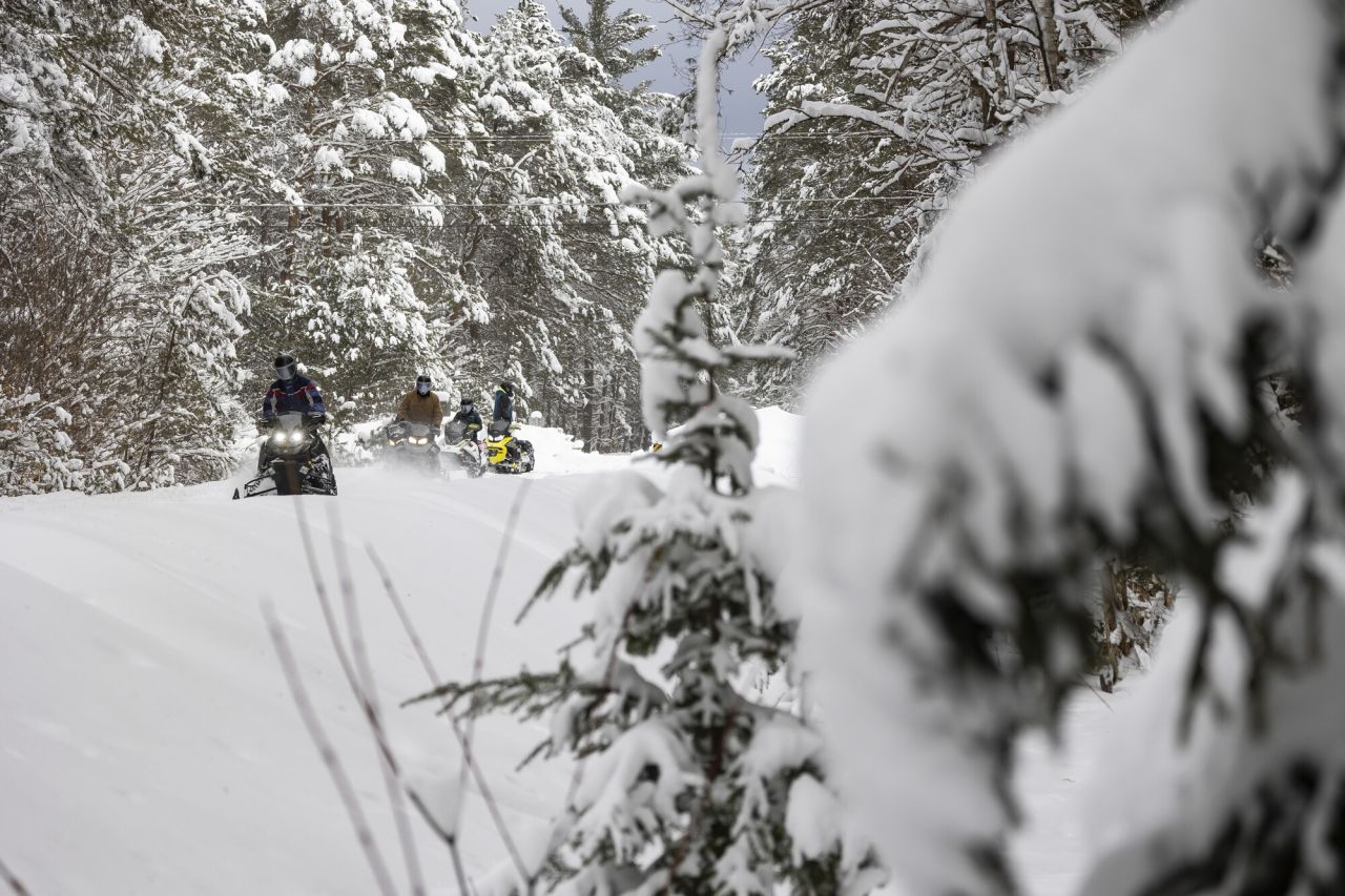 Snowmobilers on the Adirondack Rail Trail.