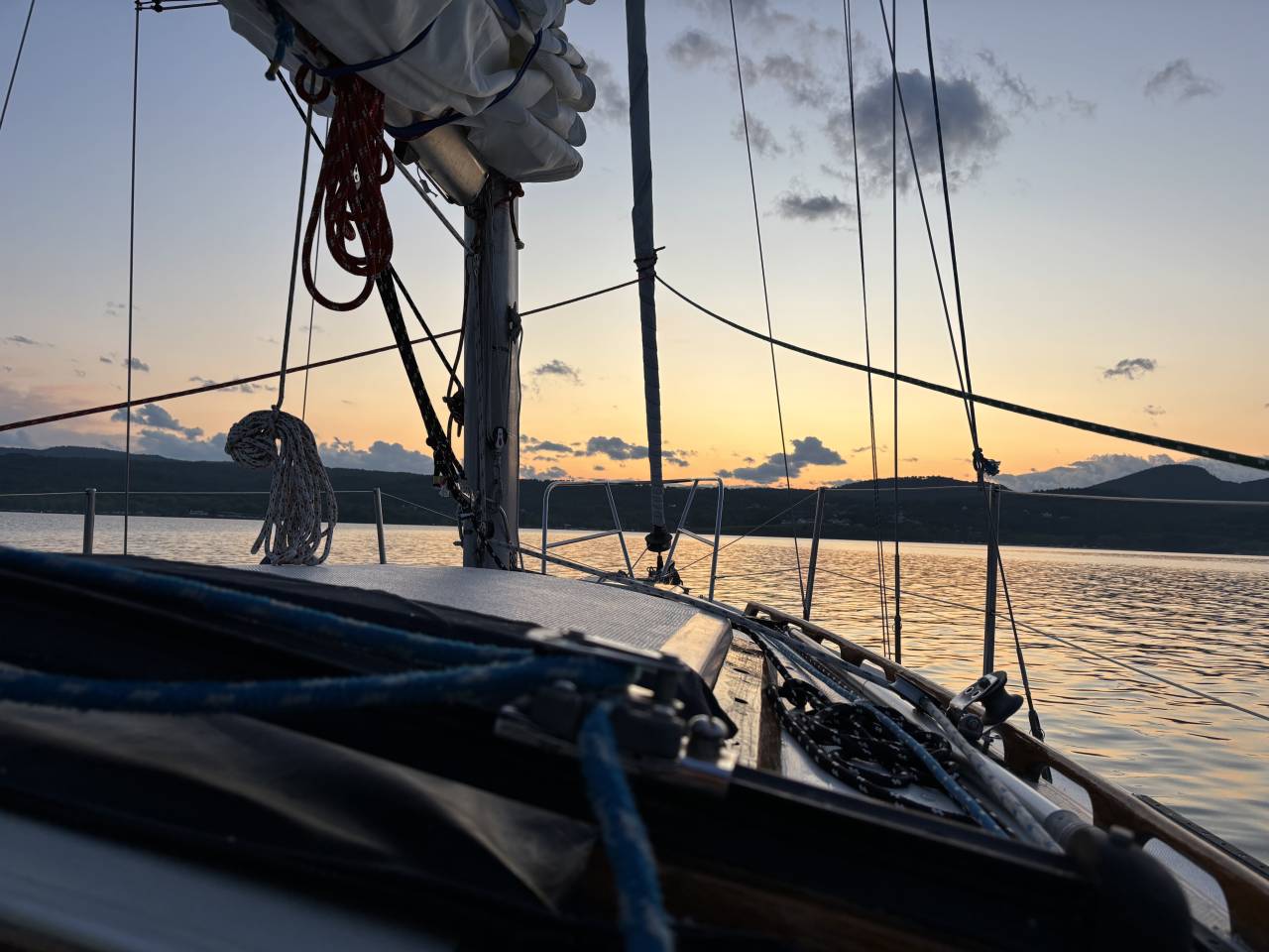 A view from the deck of a Sail Adirondack sunset sail.