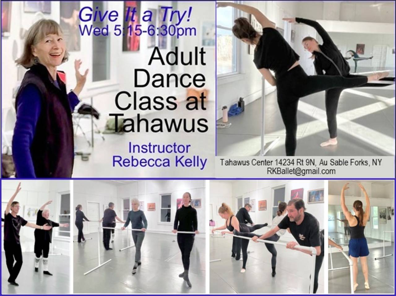 Collection of images of adult dancers in barre classes