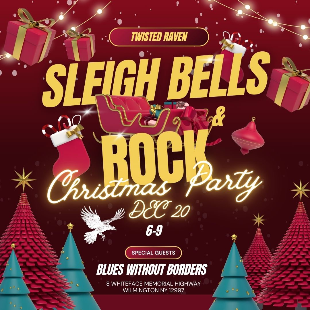 Event flyer for the Sleigh Bells & Rock Christmas Party.