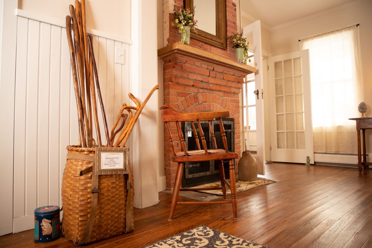 Inside a cozy cabin.